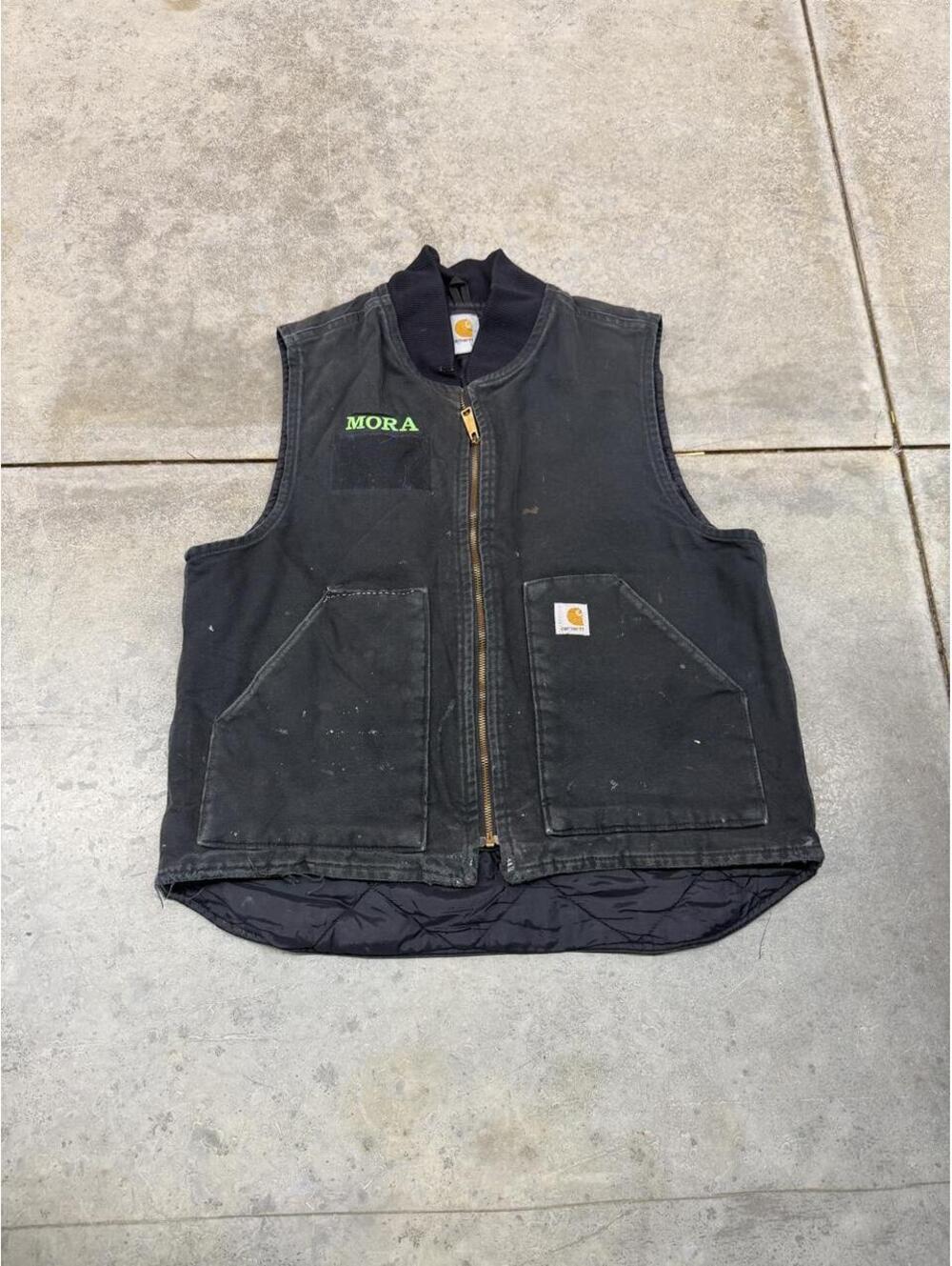 vintage carhartt faded black insulated zip up workwear vest size large